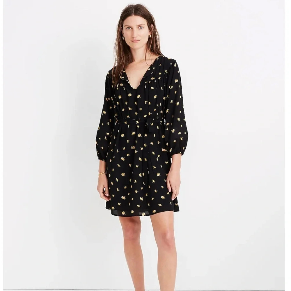 Madewell Tie-Waist Mini Dress in French Daisies Size XXS